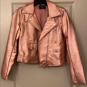 Dressed In Lala pink metallic Moto jacket, M